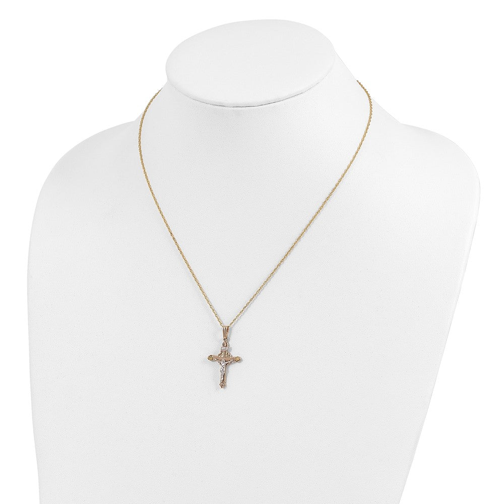 10K Tricolor & 14K Golddoublé mit 12K Akzente Kreuz Halskette