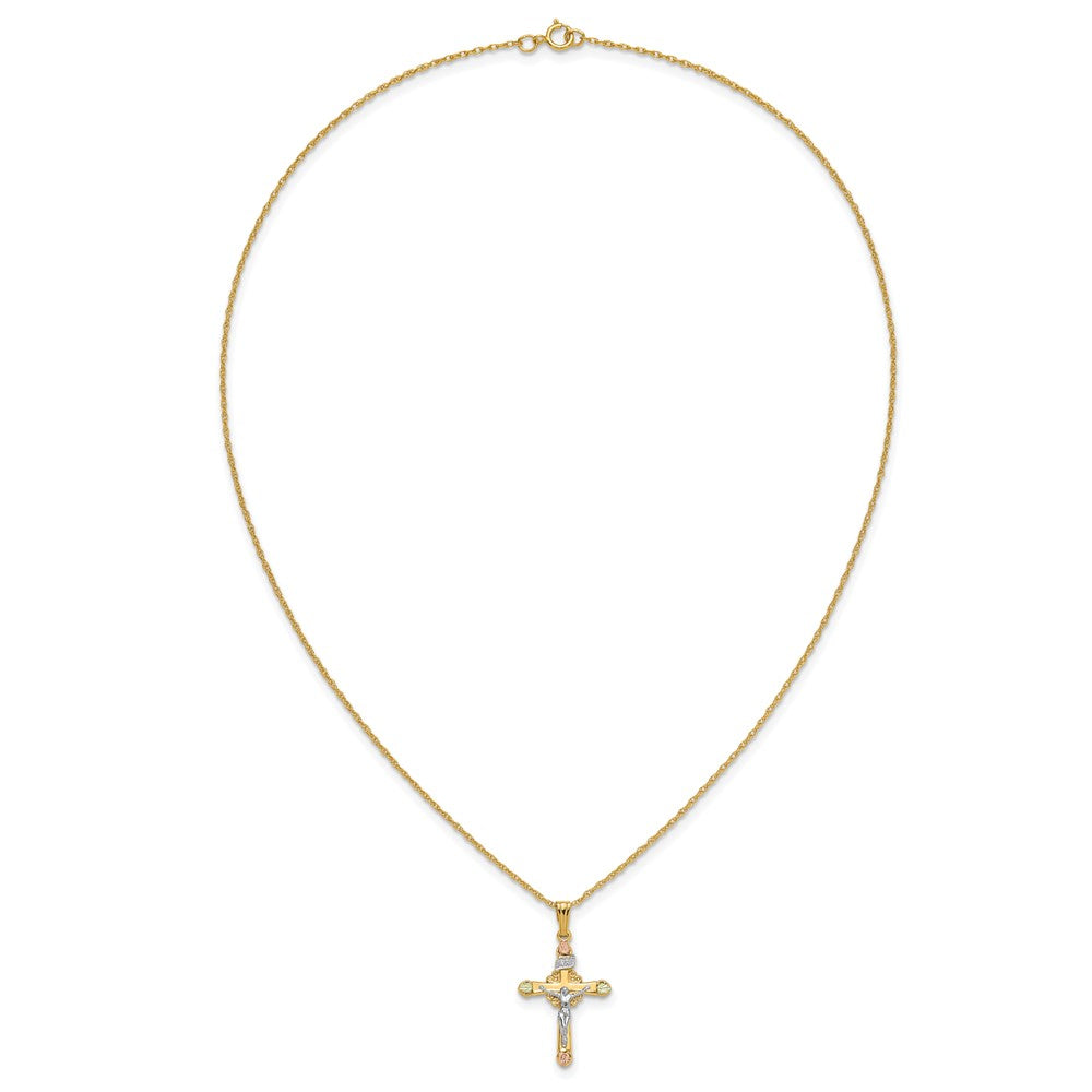 10K Tricolor & 14K Golddoublé mit 12K Akzente Kreuz Halskette