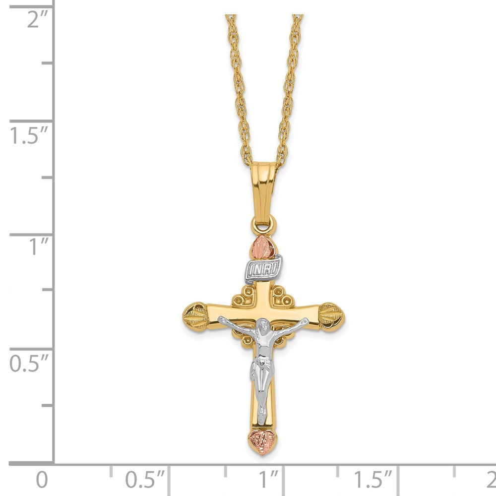 10K Tricolor & 14K Golddoublé mit 12K Akzente Kreuz Halskette