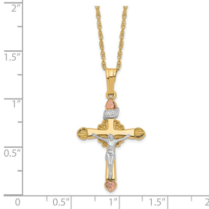 10K Tricolor & 14K Golddoublé mit 12K Akzente Kreuz Halskette