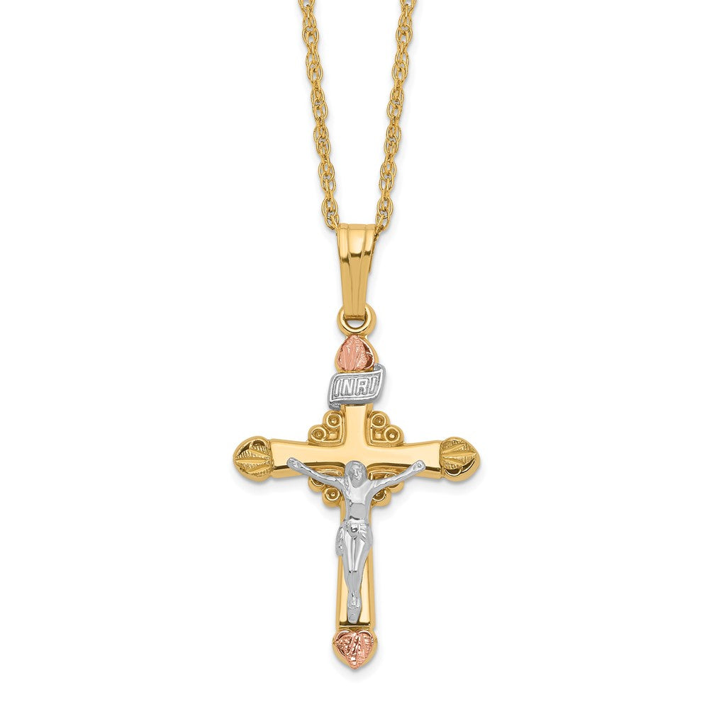 10K Tricolor & 14K Golddoublé mit 12K Akzente Kreuz Halskette