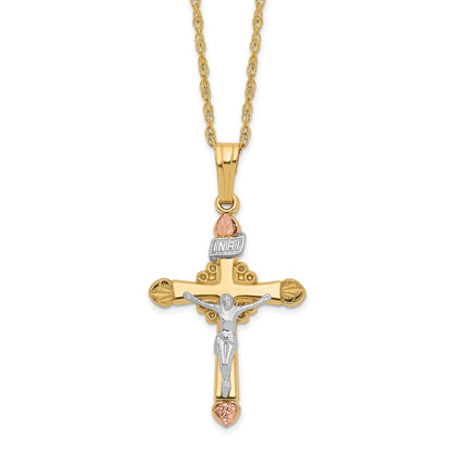 10K Tricolor & 14K Golddoublé mit 12K Akzente Kreuz Halskette