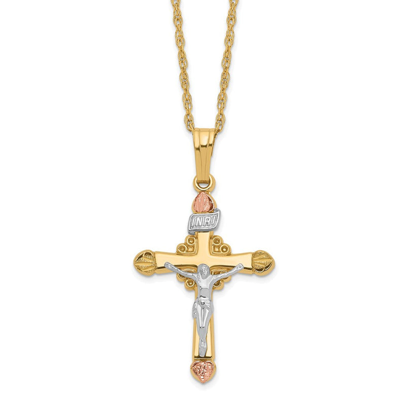 10K Tricolor & 14K Golddoublé mit 12K Akzente Kreuz Halskette