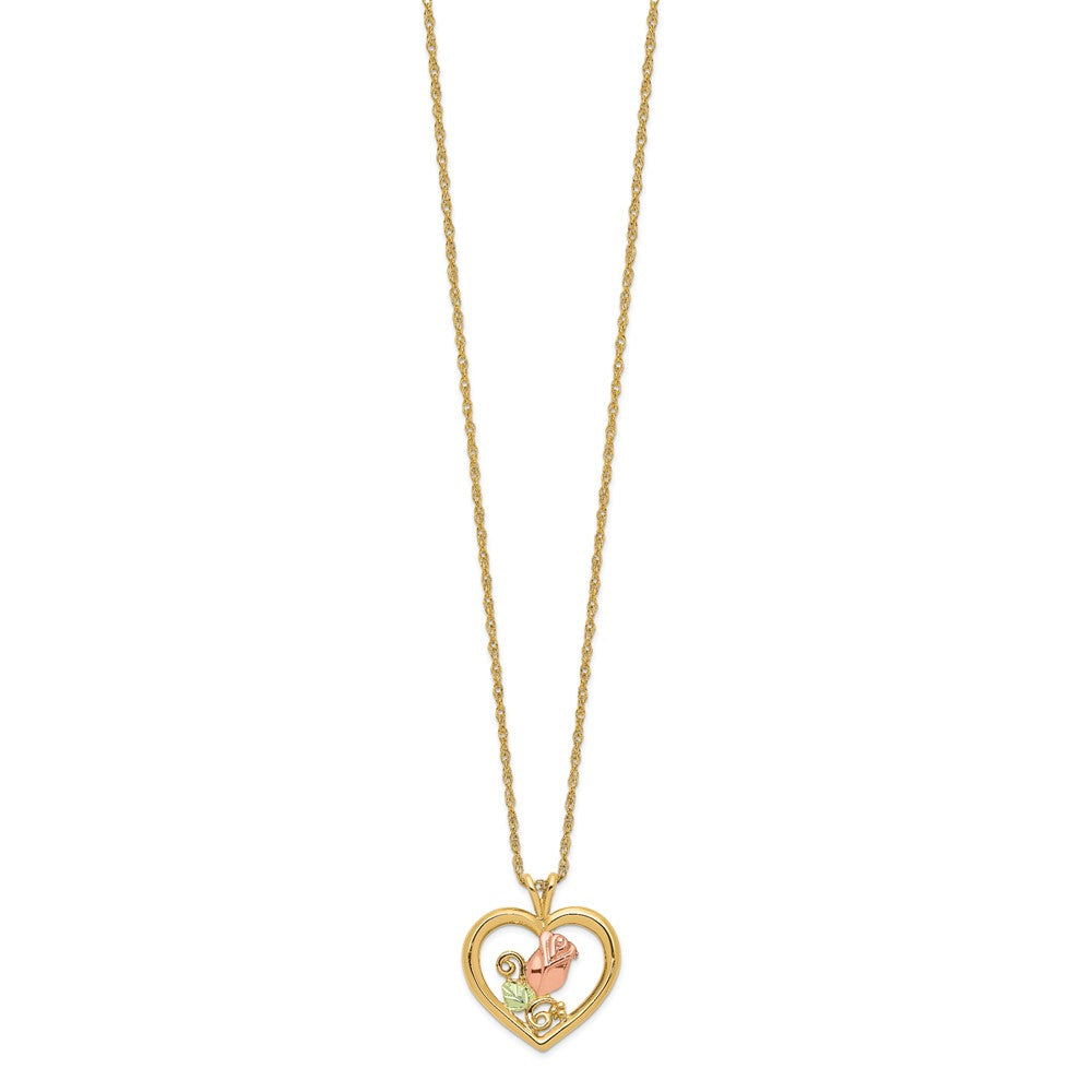 10K Tricolor Schwarz Hills Gold Rose in Herz Halskette