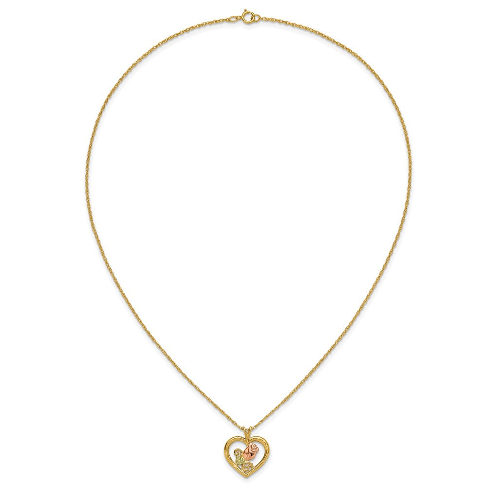 10K Tricolor Schwarz Hills Gold Rose in Herz Halskette