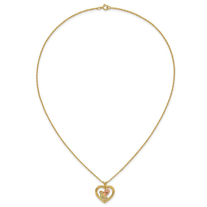 10K Tricolor Schwarz Hills Gold Rose in Herz Halskette