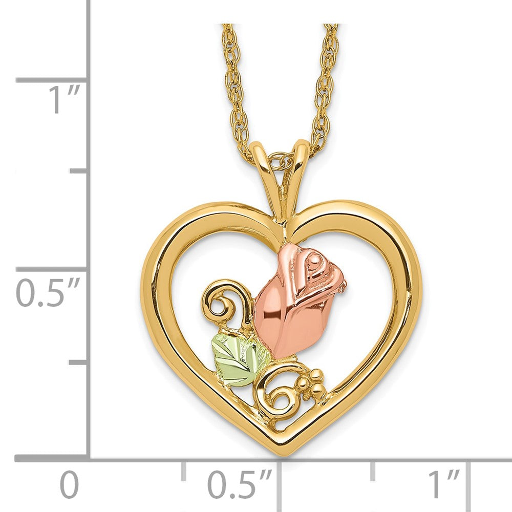 10K Tricolor Schwarz Hills Gold Rose in Herz Halskette