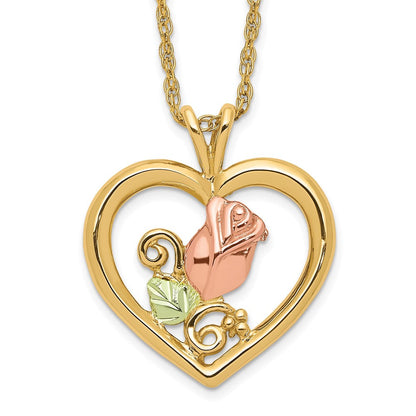 10K Tricolor Schwarz Hills Gold Rose in Herz Halskette