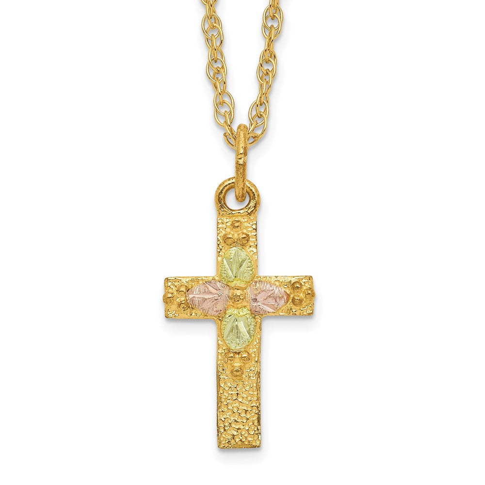 10K Tricolor Schwarz Hills Gold Kreuz Halskette