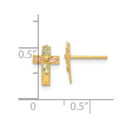 10K Tricolor Schwarz Hills Gold Kreuz Ohrringe