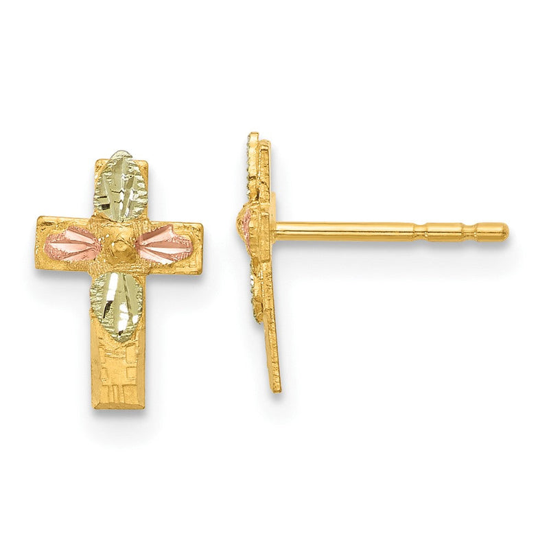 10K Tricolor Schwarz Hills Gold Kreuz Ohrringe