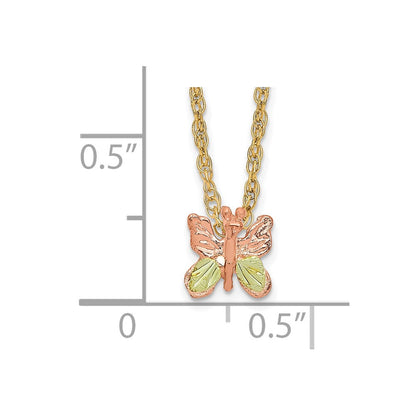 10K Tricolor Schwarz Hills Gold Schmetterling Halskette