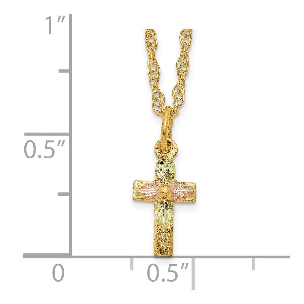 10K Tricolor Schwarz Hills Gold Kreuz Halskette