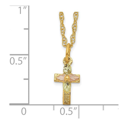 10K Tricolor Schwarz Hills Gold Kreuz Halskette