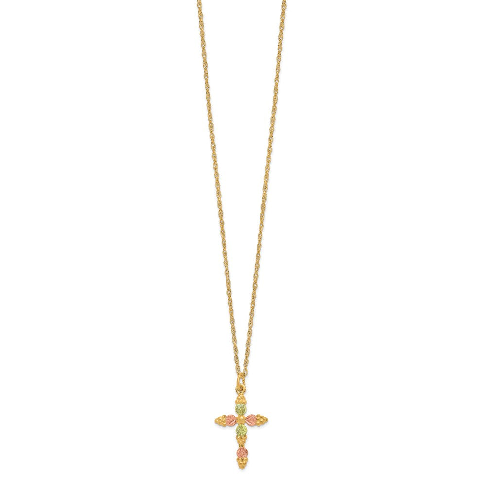 10K Tricolor Schwarz Hills Gold Kreuz Halskette