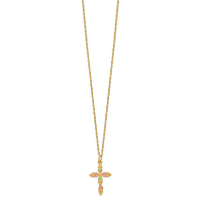 10K Tricolor Schwarz Hills Gold Kreuz Halskette