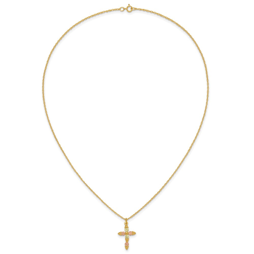10K Tricolor Schwarz Hills Gold Kreuz Halskette