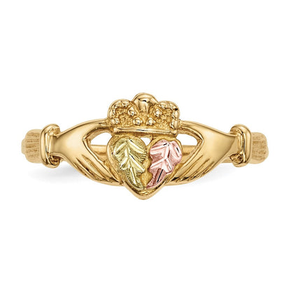 10K Tricolor Schwarz Hills Gold Claddagh Ring
