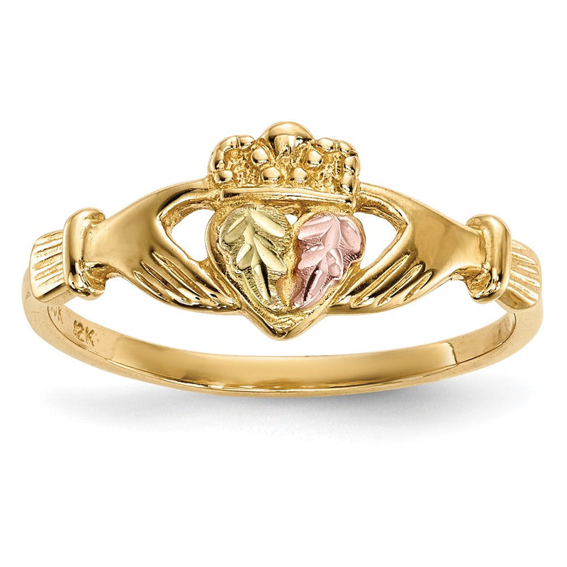 10K Tricolor Schwarz Hills Gold Claddagh Ring