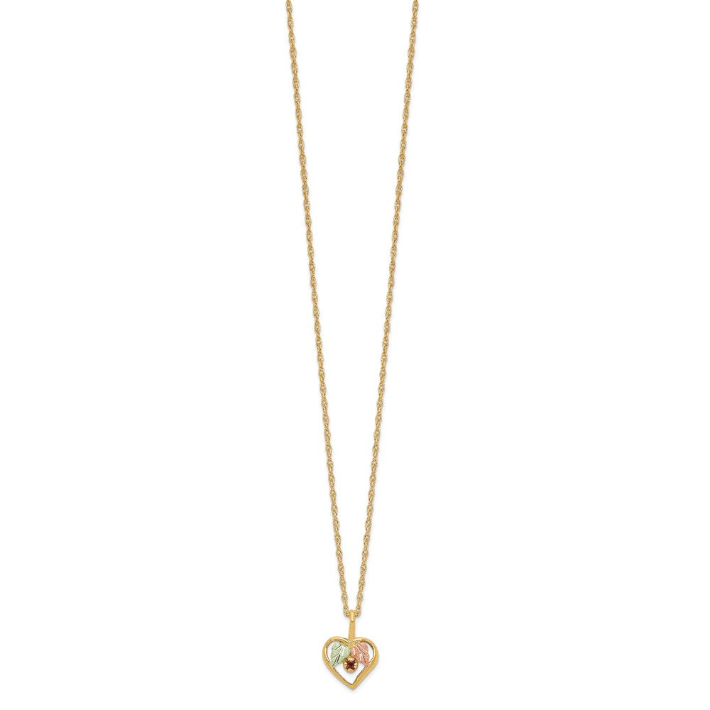 10K Tricolor Schwarz Hills Gold Herz Granat Halskette