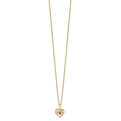 10K Tricolor Schwarz Hills Gold Herz Granat Halskette