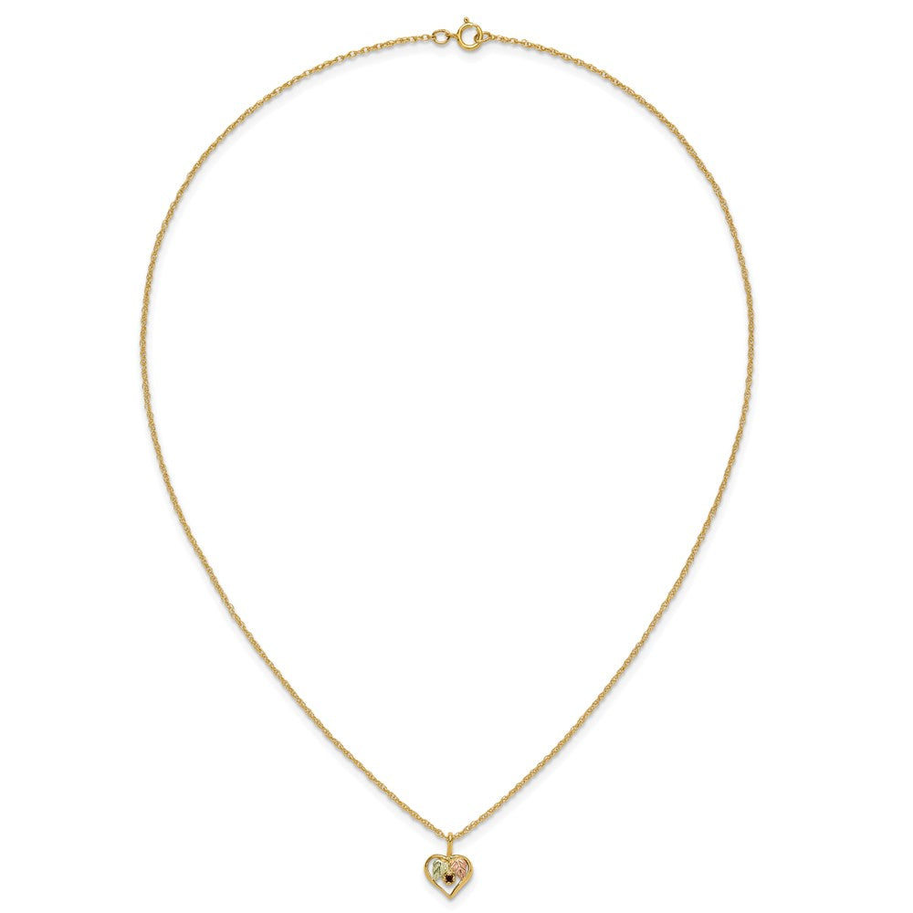 10K Tricolor Schwarz Hills Gold Herz Granat Halskette