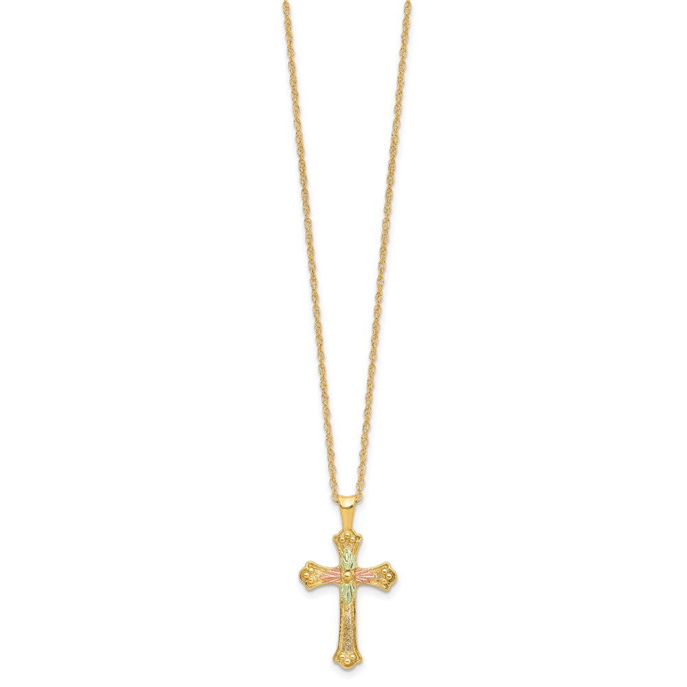 10K Tricolor mit 12K Akzente Schwarz Hills Gold Kreuz 18 Zoll Halskette