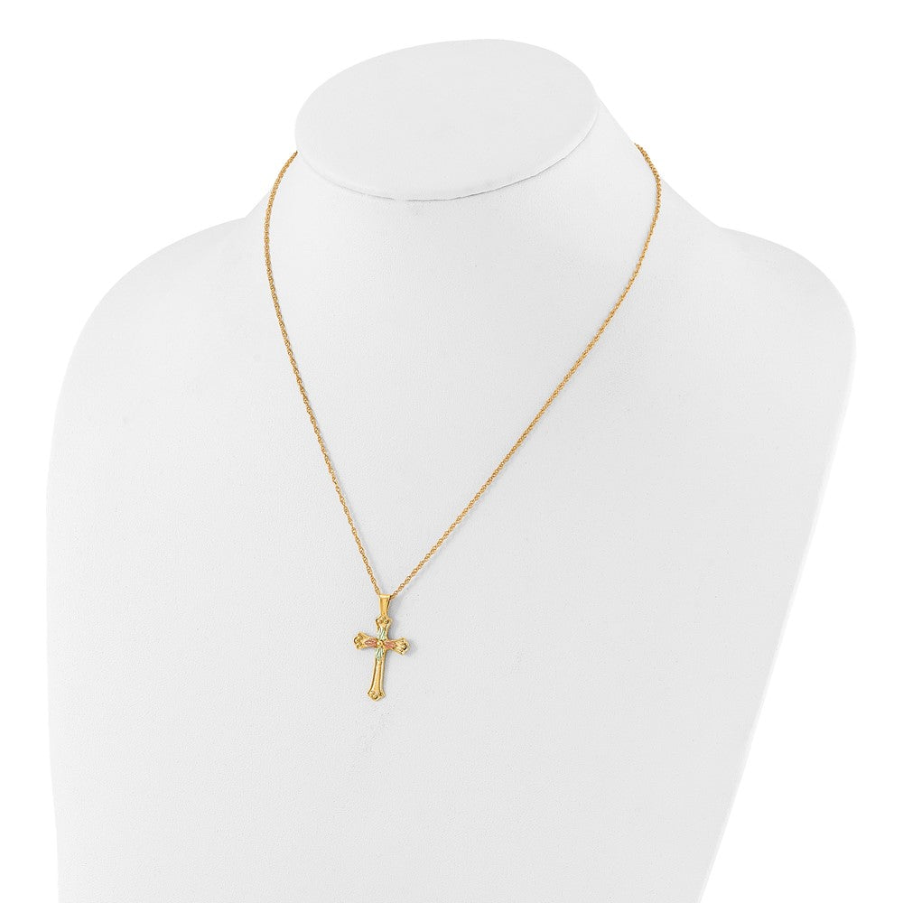 10K Tricolor mit 12K Akzente Schwarz Hills Gold Kreuz 18 Zoll Halskette