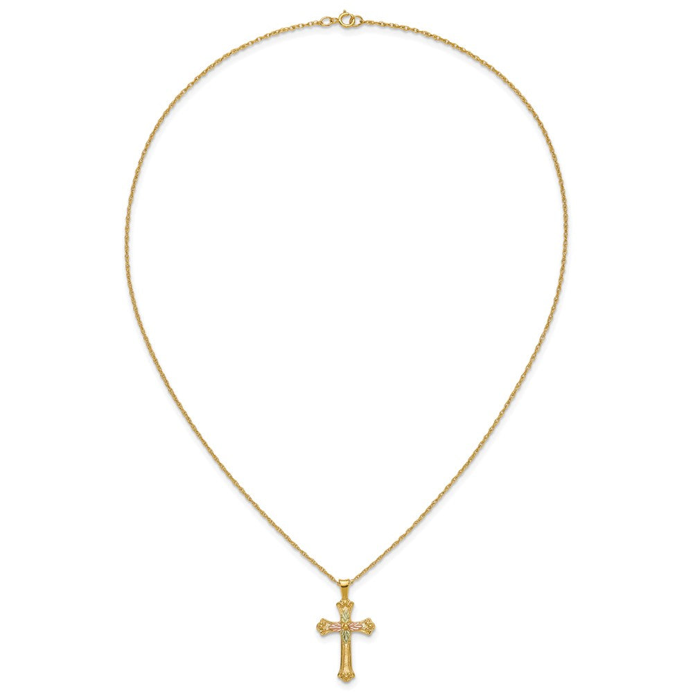 10K Tricolor mit 12K Akzente Schwarz Hills Gold Kreuz 18 Zoll Halskette