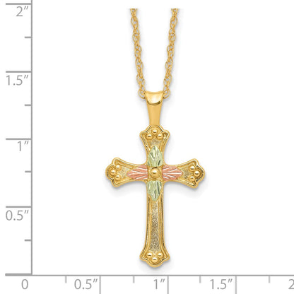 10K Tricolor mit 12K Akzente Schwarz Hills Gold Kreuz 18 Zoll Halskette