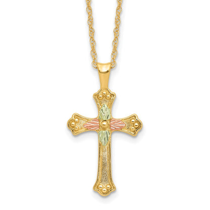 10K Tricolor mit 12K Akzente Schwarz Hills Gold Kreuz 18 Zoll Halskette