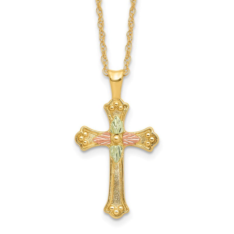 10K Tricolor mit 12K Akzente Schwarz Hills Gold Kreuz 18 Zoll Halskette