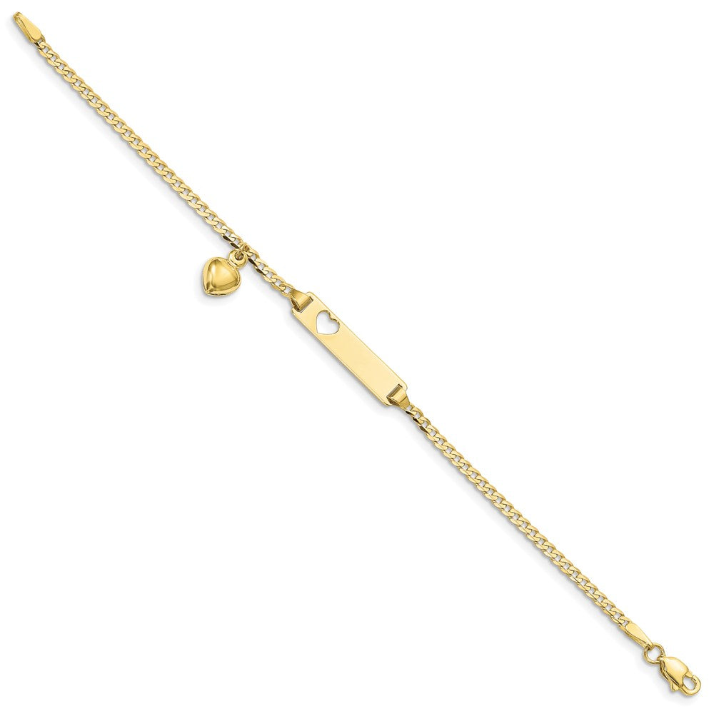 10K Gelbgold Flach Panzer Glieder Id Armband mit Dangling Herz