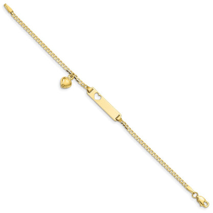 10K Gelbgold Flach Panzer Glieder Id Armband mit Dangling Herz