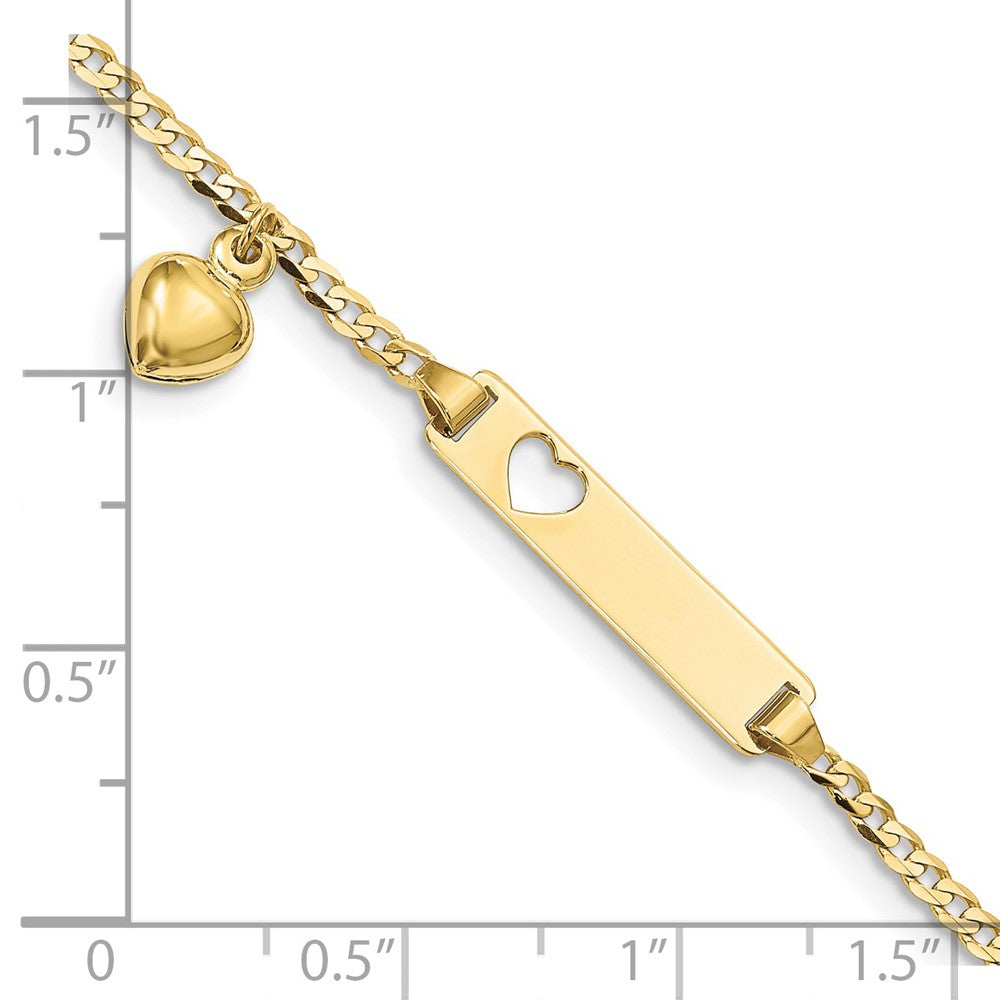 10K Gelbgold Flach Panzer Glieder Id Armband mit Dangling Herz