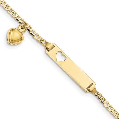 10K Gelbgold Flach Panzer Glieder Id Armband mit Dangling Herz