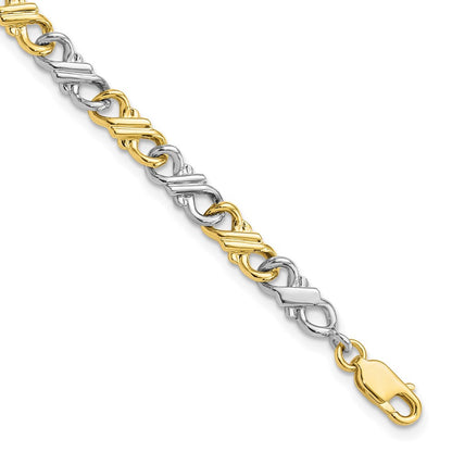 10K Bicolor Massiv Poliert Fantasie Gliederarmband
