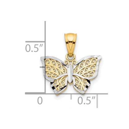 10K Gelb mit Rhodium Schmetterling Charm