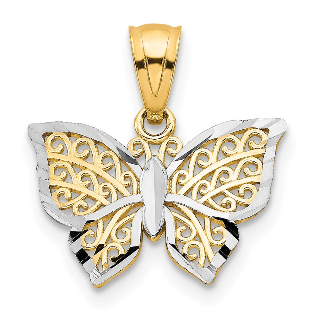 10K Gelb mit Rhodium Schmetterling Charm