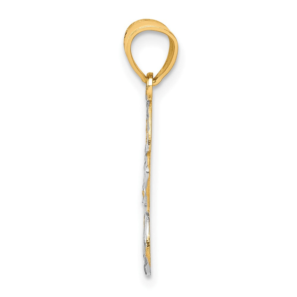 10K Gelb mit Rhodium Filigran Blume Charm