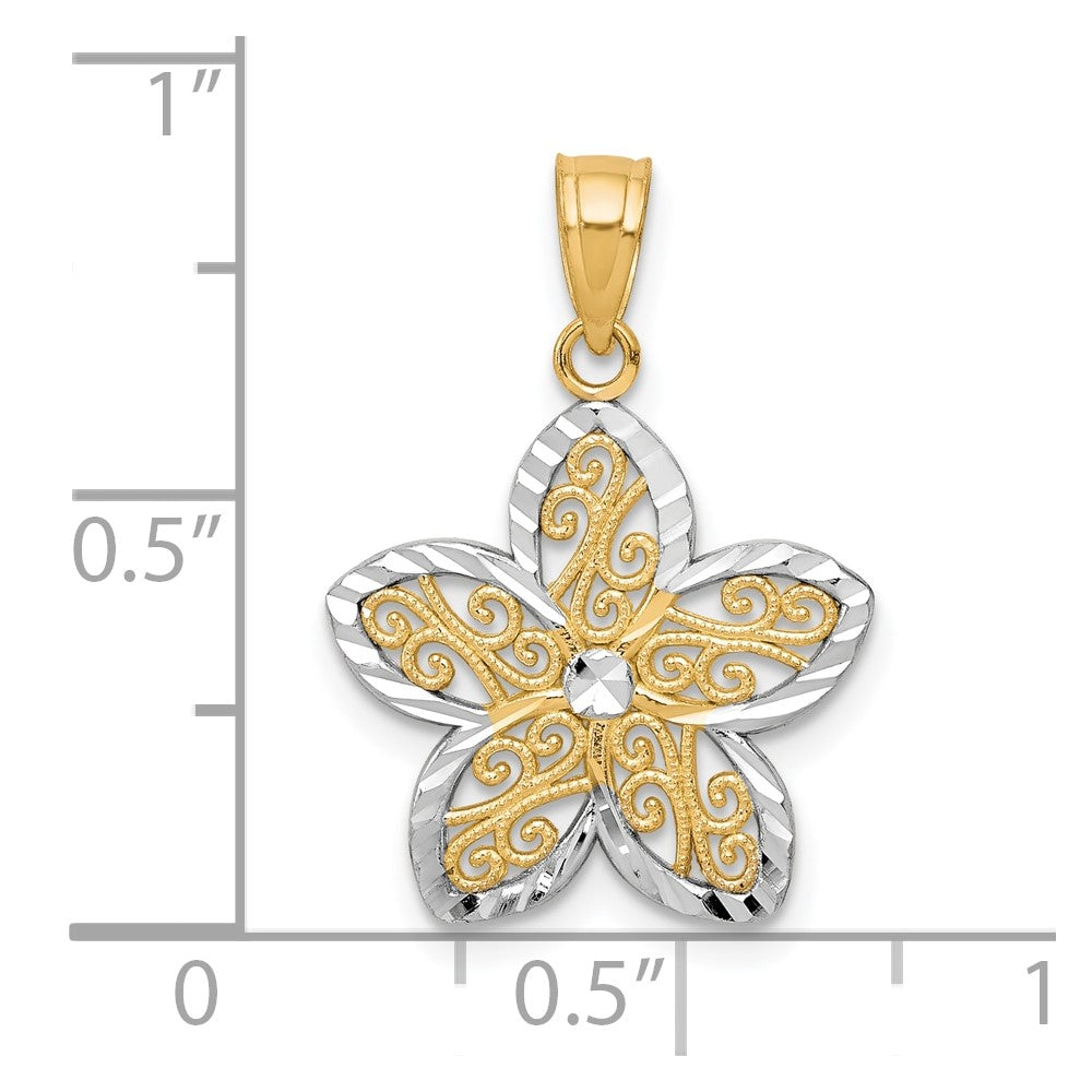 10K Gelb mit Rhodium Filigran Blume Charm
