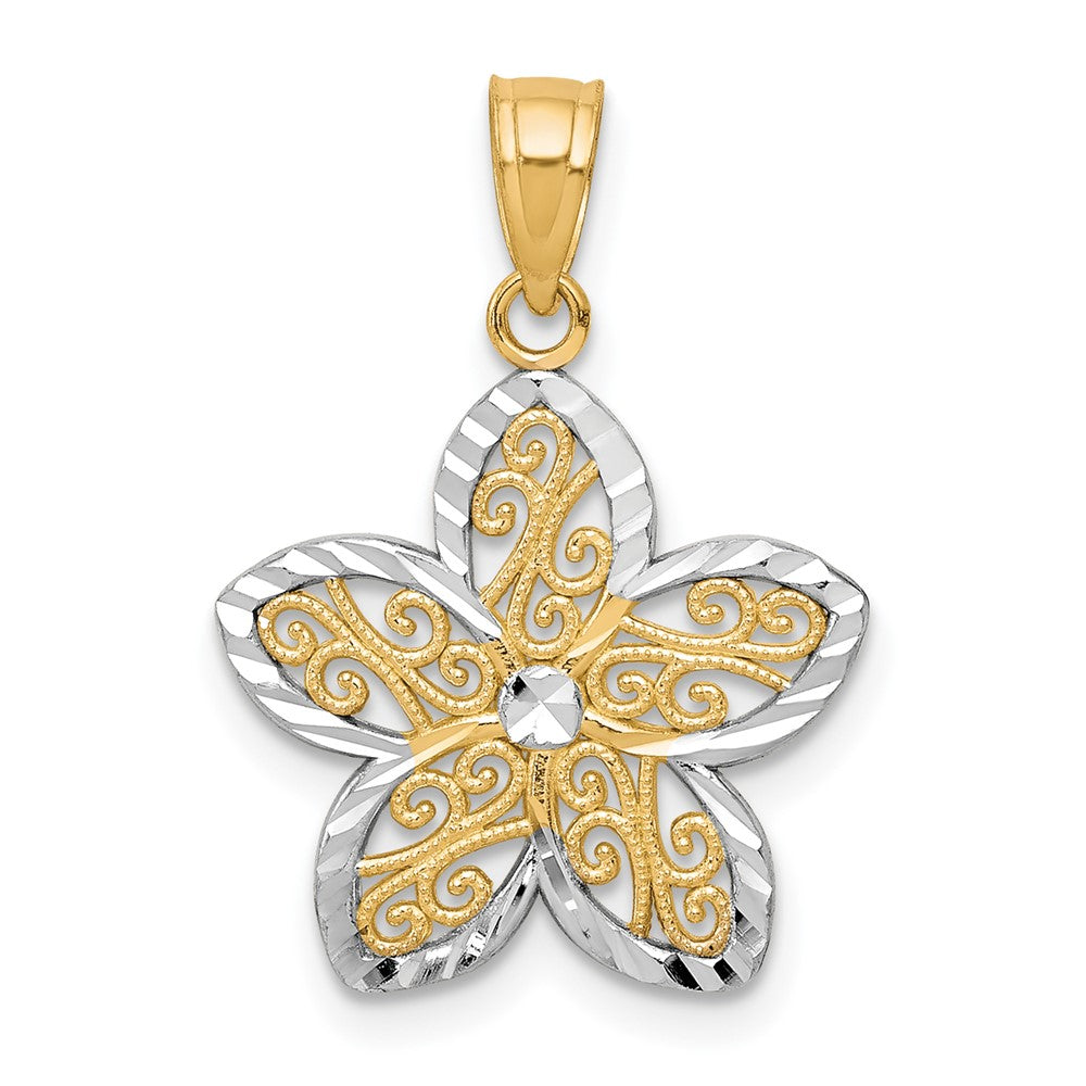 10K Gelb mit Rhodium Filigran Blume Charm