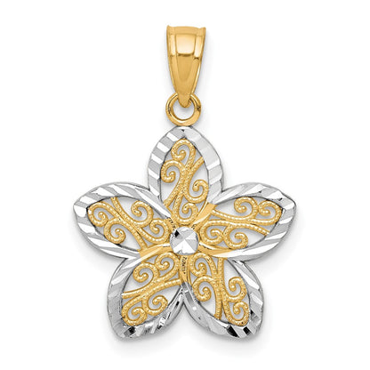 10K Gelb mit Rhodium Filigran Blume Charm