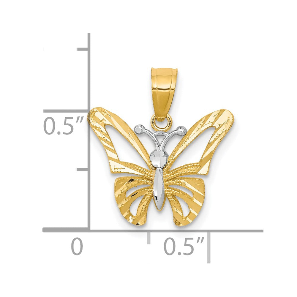 10K Gelb mit Rhodium mit Rhodium Schmetterling Anhänger