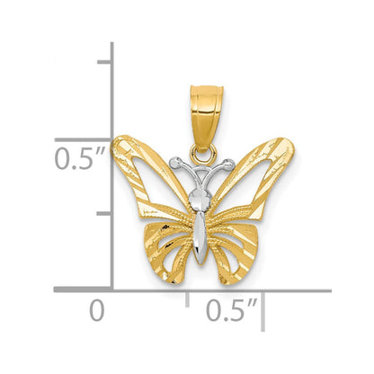 10K Gelb mit Rhodium mit Rhodium Schmetterling Anhänger