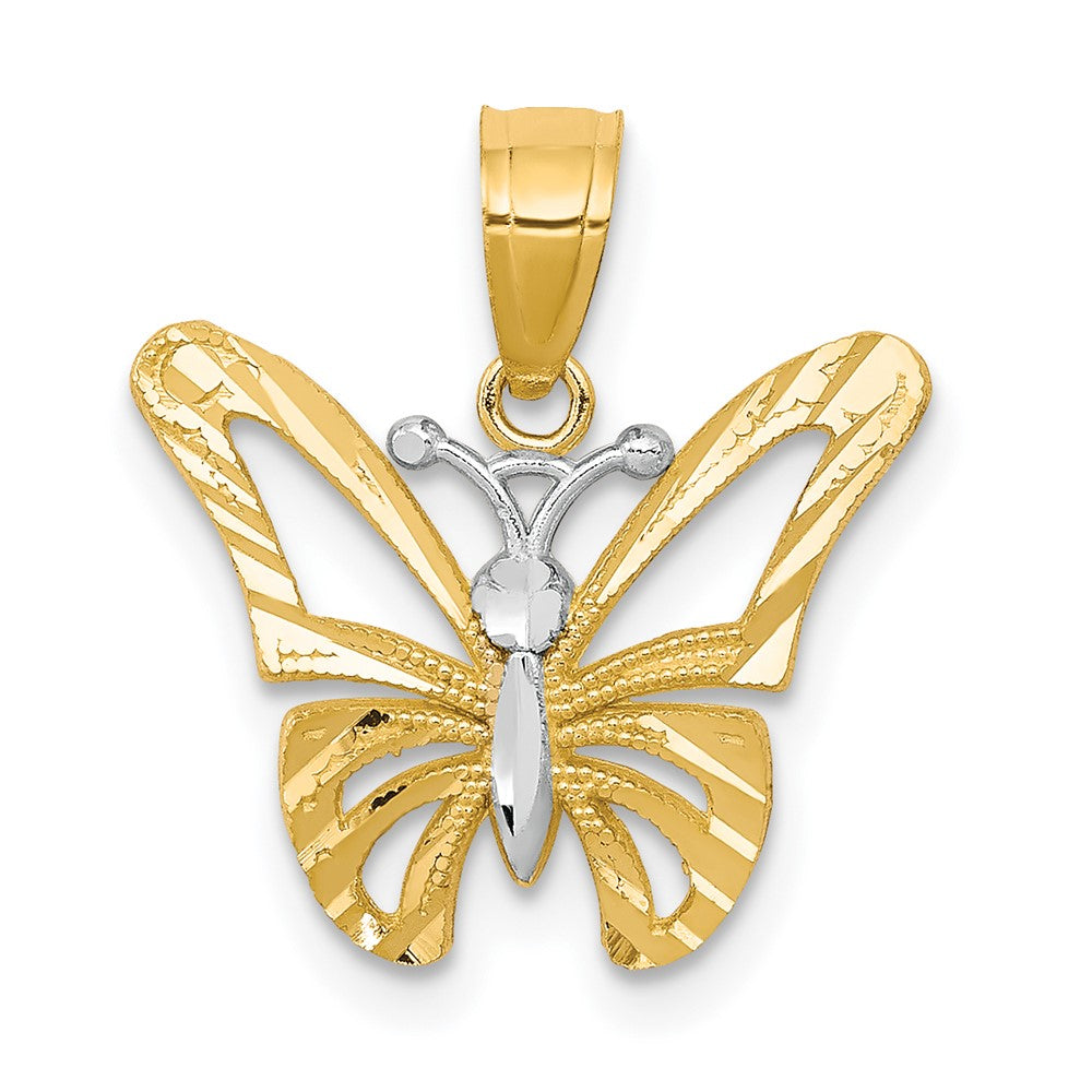 10K Gelb mit Rhodium mit Rhodium Schmetterling Anhänger