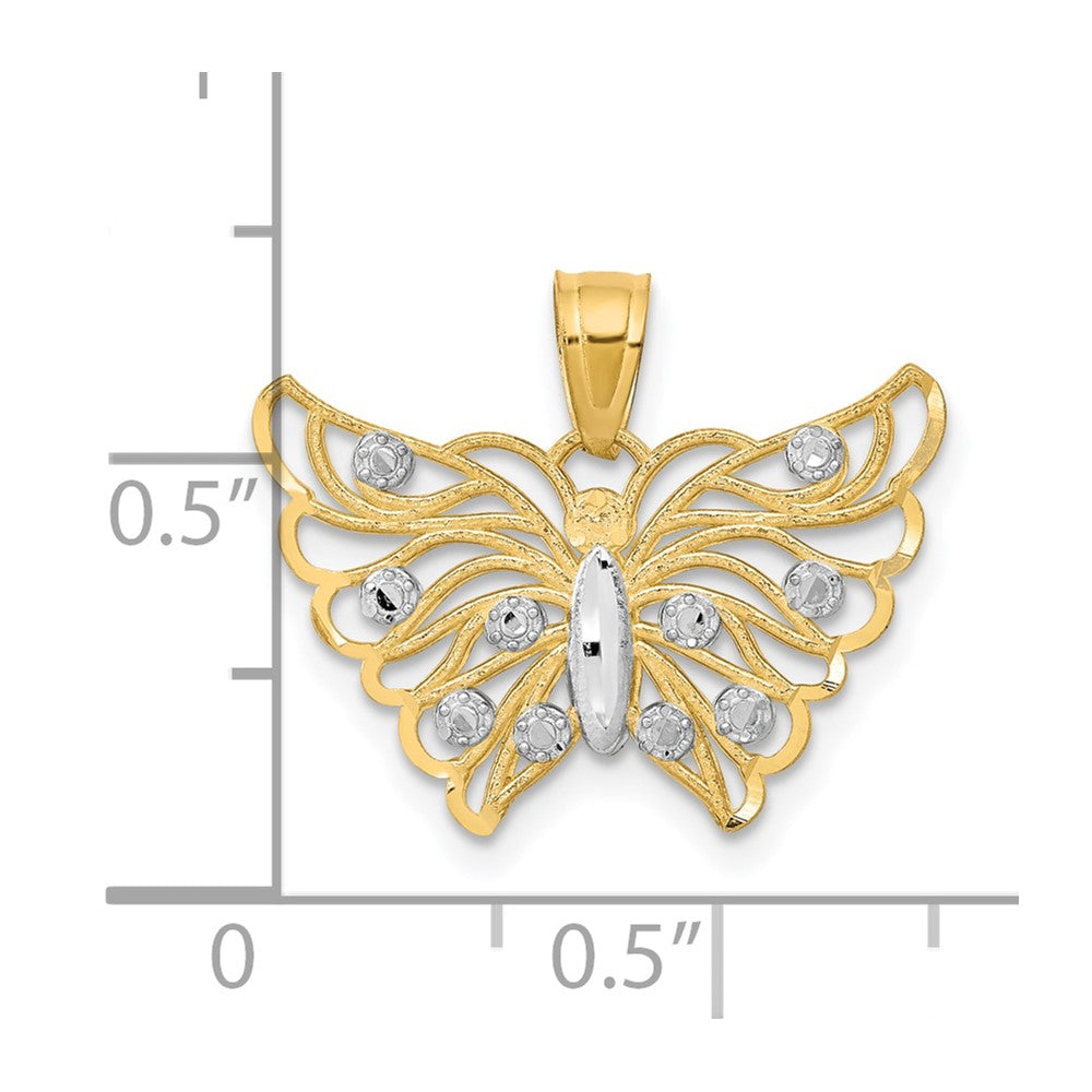 10K Gelb mit Rhodium mit Rhodium Schmetterling Anhänger