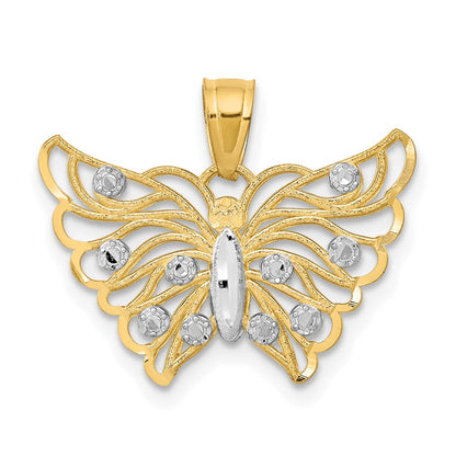 10K Gelb mit Rhodium mit Rhodium Schmetterling Anhänger