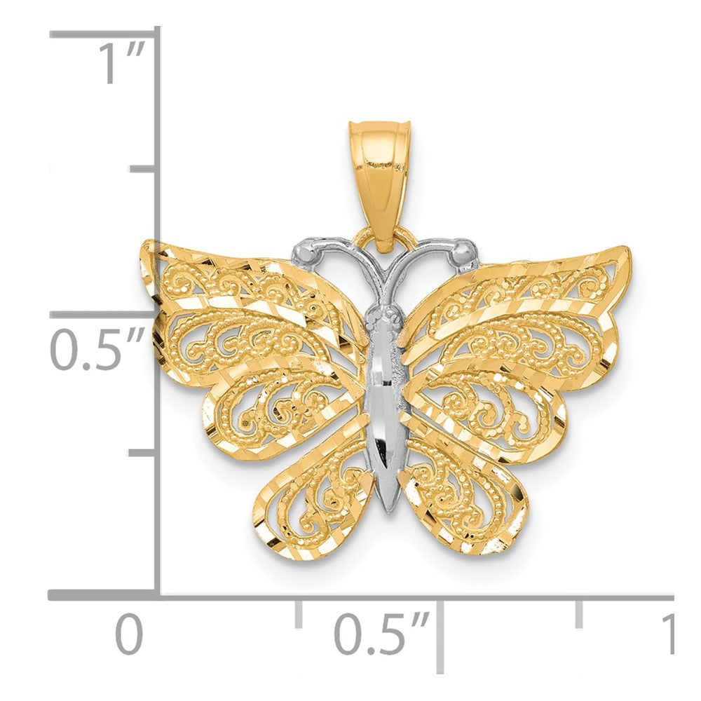 10K Gelb mit Rhodium mit Rhodium Schmetterling Anhänger
