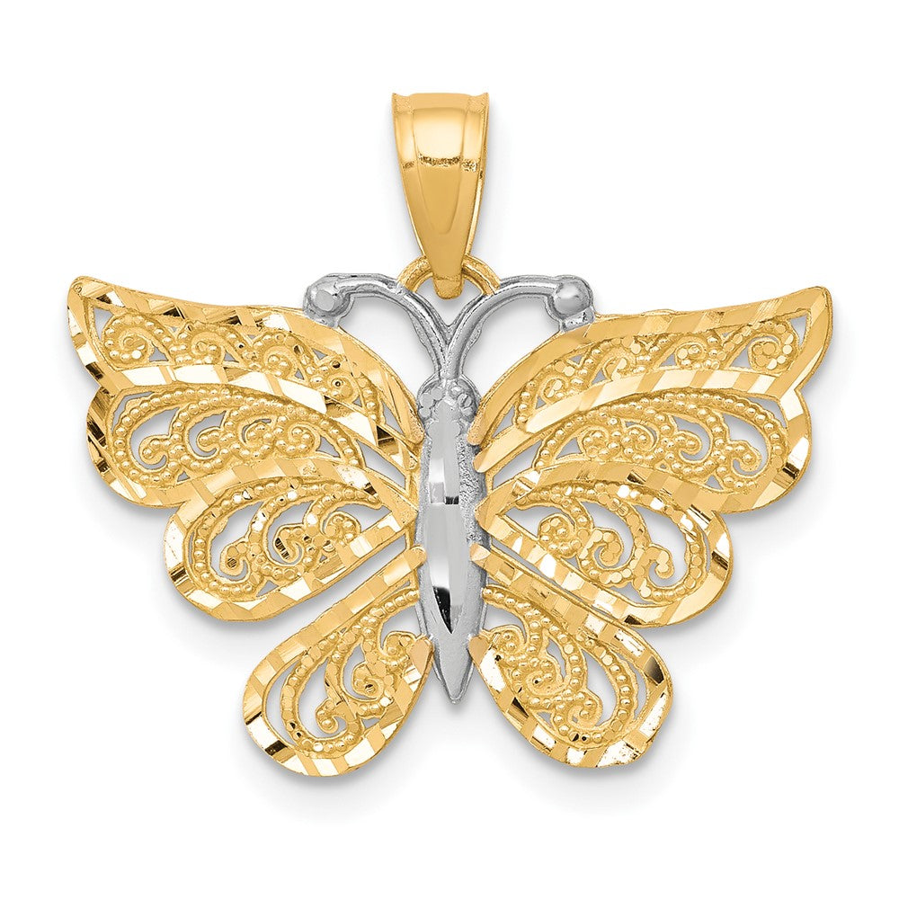 10K Gelb mit Rhodium mit Rhodium Schmetterling Anhänger